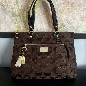 Coach Poppy Glam Brown Signature C Metallic Lurex Tote
